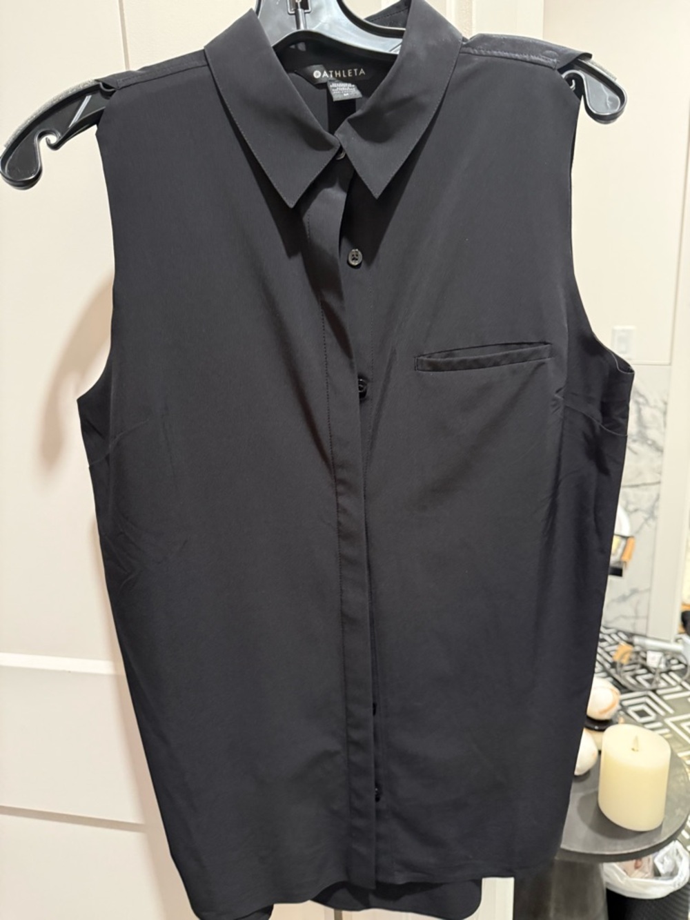 Athleta Black Sleeveless Button-Down Shirt